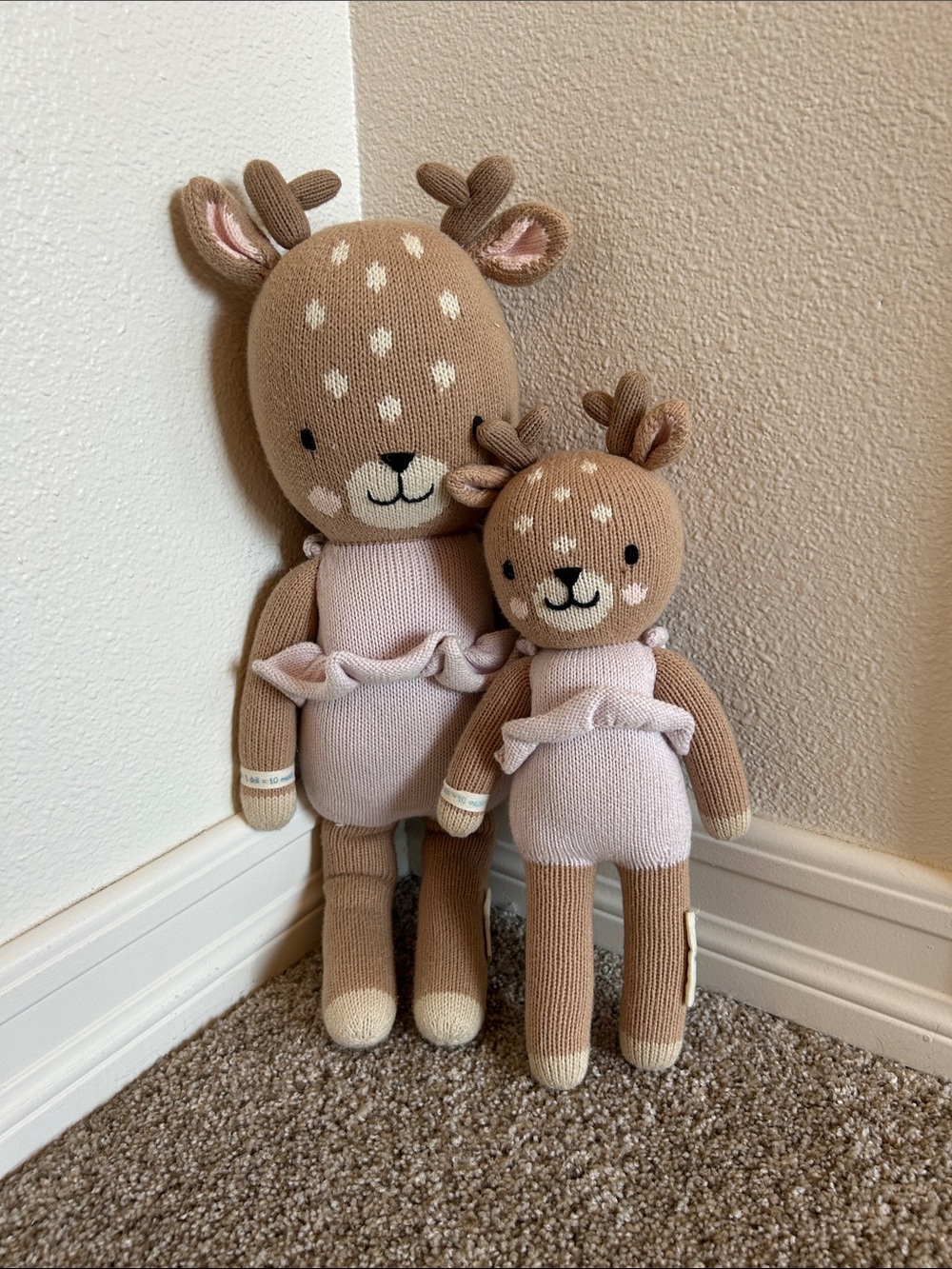Cuddle + Kind Deer Plush Toy set - Pink and Brown - Stuffed Animal